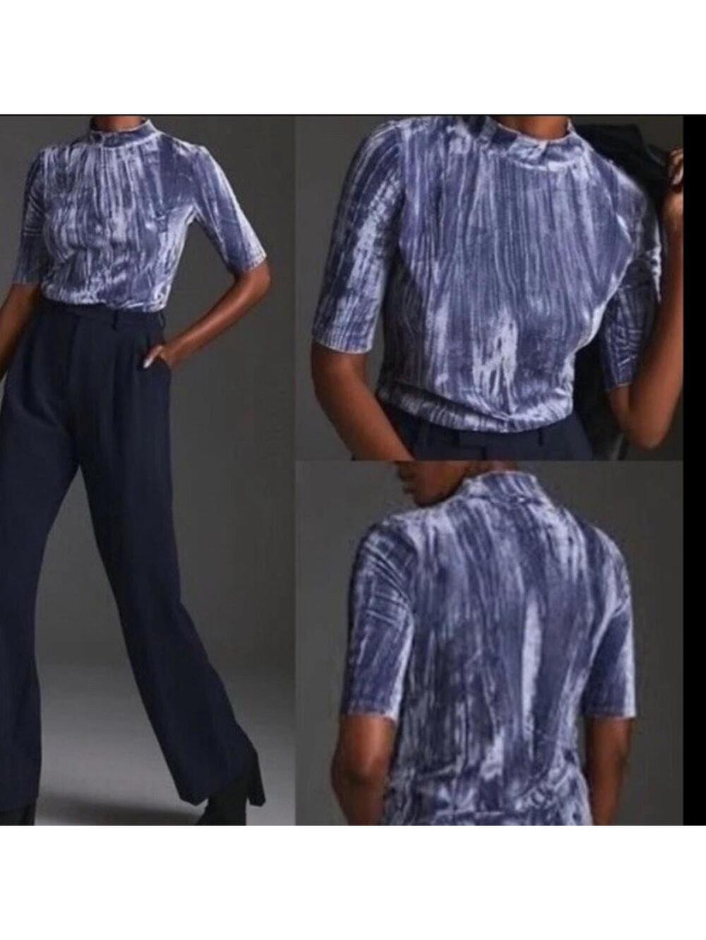 Pilcro by Anthropologie slate Blue velveteen mock neck top Large